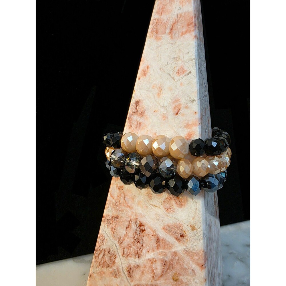 3 Metallic Glass Beaded Bracelet Stack